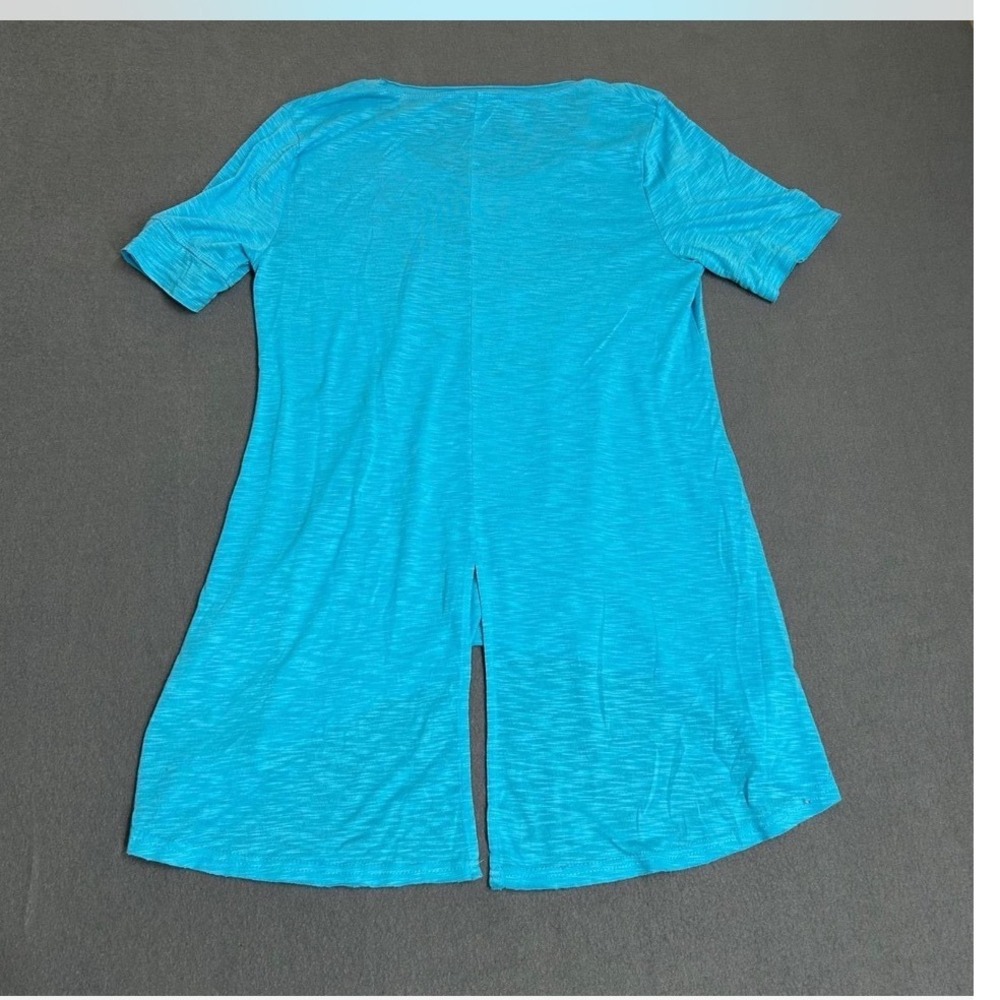 Cristina Tunic Women Medium Blue Floral Embroidered High-Low Slit Back Top - Picture 8 of 8